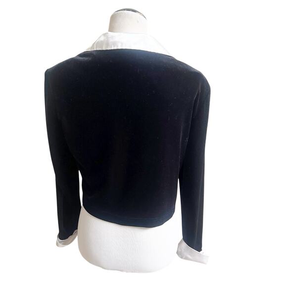 Ronni Nicole By Ouida Vintage Velvet Croppped Button Blouse Satin Collar & Cuffs - Picture 4 of 9